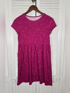 Wonder Nation Short Sleeve Fuschia Heart Print Pullover Empire Waist Dress 10/12